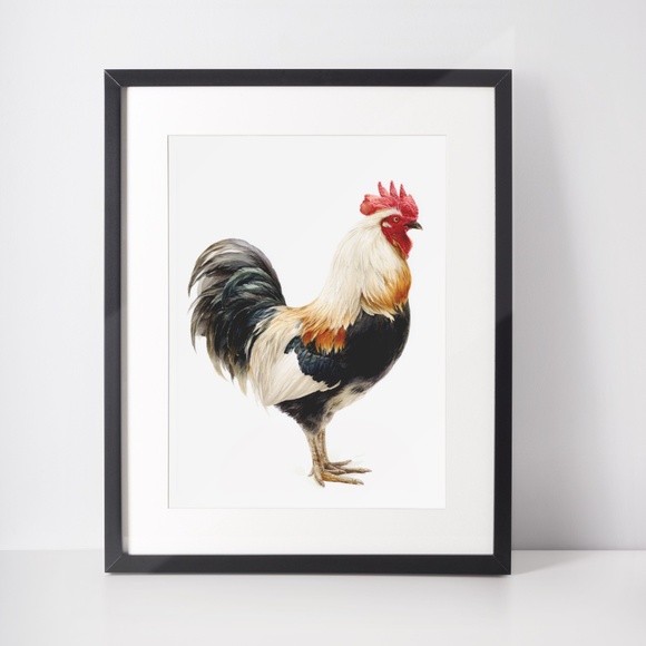 Watercolor Rooster Portrait Wall Art Print Poster, Unframed - Bird Illustration - Picture 3 of 6